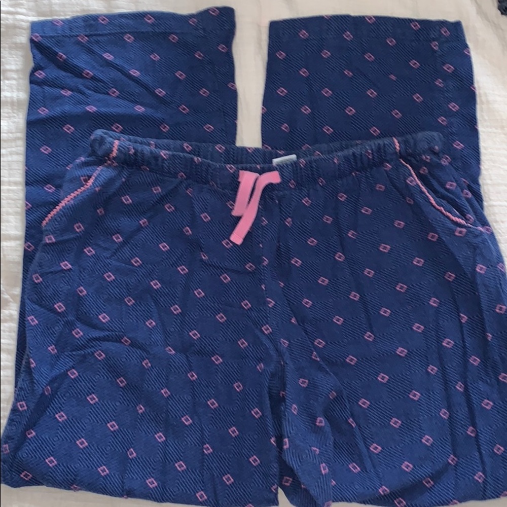 blue pajama pants with lace pocket details